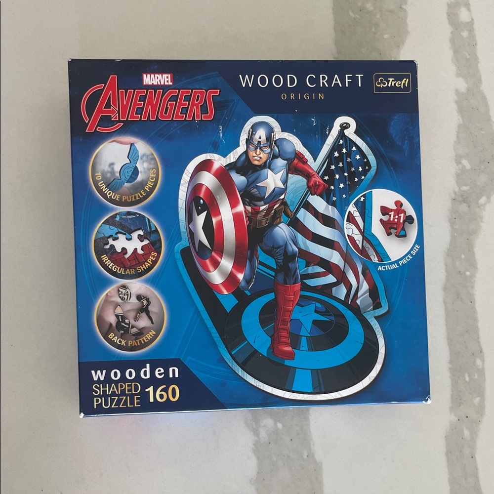 Marvel Captain America Wooden Shaped Puzzle - Blue, Red, White